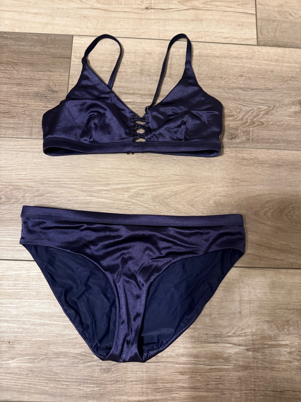 CALIA by Carrie Underwood Deep Navy Satin Bikini Set